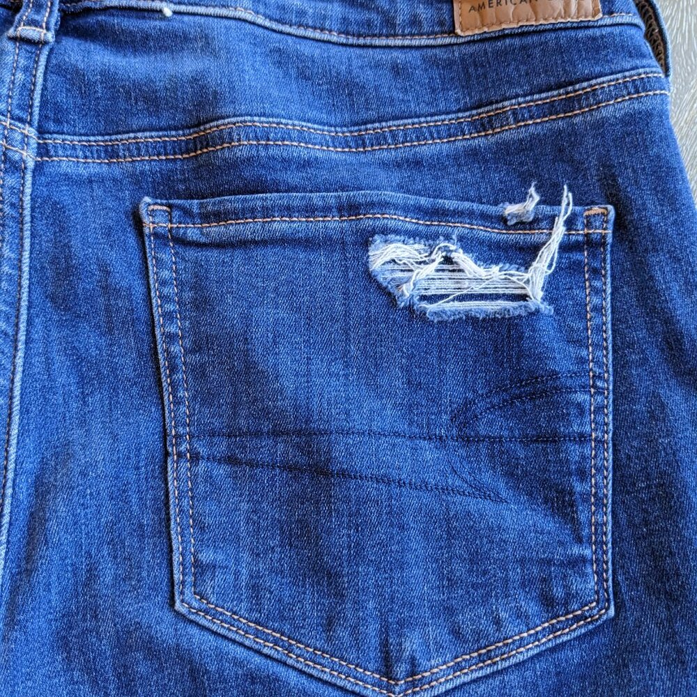 American Eagle Jegging Ripped Distressed Denim Blue Jeans Skinny Jeans, Size 12 - Picture 9 of 11